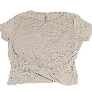 QT Short‎ Sleeve Twist Detail Activewear Shirt, Tan, Women's Size Medium